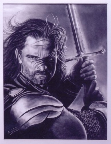 Cartoon: Aragorn Black-White pastel (medium) by DEMMAN tagged kos,pastel,portrait,white,black,aragorn,dimitris,emm