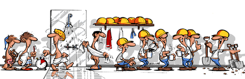 Cartoon: Bauarbeiter beim Aufstehen (medium) by Zoltan tagged cartoon,dovath,zoltan,kaffee,morgens,duschen,aufwachen,aufstehen,bauarbeiter