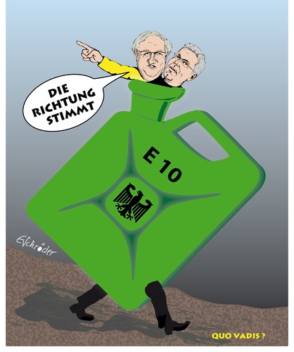 Cartoon: E 10 (medium) by ESchröder tagged e10,superplus,super,tanken,benzin,treibstoff,adac,klage