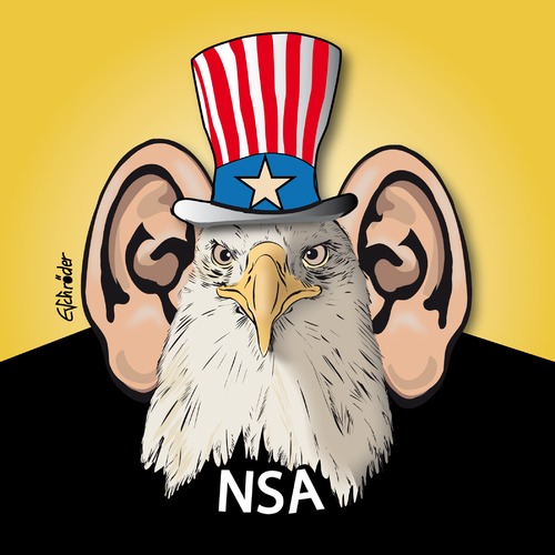 Cartoon: NSA (medium) by ESchröder tagged nsa,geheimdienst,überwachung,spionage,frankreich,präsidenten,hollande,sarkozy,chirac,abhörskandal,usa,wappen,tier,eagle