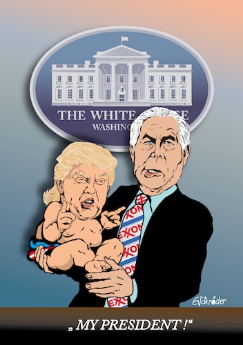 Cartoon: Trump Tillerson (medium) by ESchröder tagged trump,donald,president,usa,tillerson,aussenminister,aussenpolitik,washington,exxon,the,white,house,baby,cartoon,eschröder