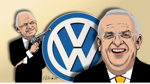 Cartoon: VW Piech Winterkorn (medium) by ESchröder tagged vw,konzern,volkswagen,patriarch,ferdinand,piech,martin,winterkorn,managment,kritik,distanz,machtkampf,wolfgang,porsche,ärger,aufsichtsrat,vertrag,2016