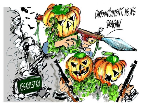 Cartoon: Afganistan-teror (medium) by Dragan tagged afganistan,teror,taliban,halloween,terorismo,internacional,fundamentalizmo,politics,csrtoon