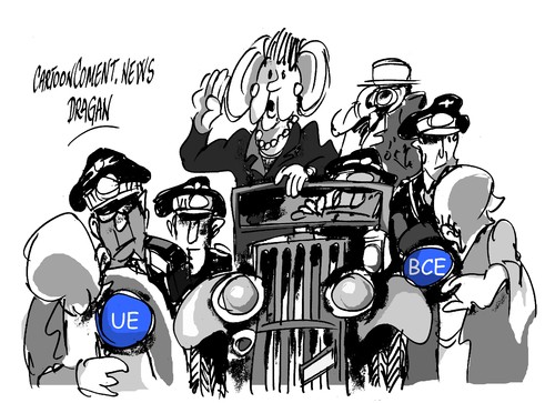 Cartoon: Angela Merkel-comparacion (medium) by Dragan tagged angela,merkel,adolf,hitler,alemania,nazi,grecia,union,europea,crisis,banco,central,europeo,bce,politics,cartoon
