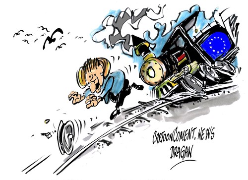 Cartoon: Angela Merkel-locomotora europea (medium) by Dragan tagged angela,merkel,alemania,banko,central,bundesbank,locomotora,politics,cartoon