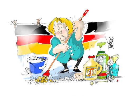 Cartoon: Angela Merkel-pandemia (medium) by Dragan tagged angela,merkel,pandemia,coronavirus,alemania