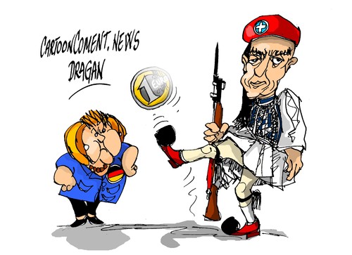 Cartoon: Angela Merkel-Yanis Varoufakis (medium) by Dragan tagged atenas,varoufakis,yanis,berlin,merkel,angela,alemania,grecia,politics,cartoon