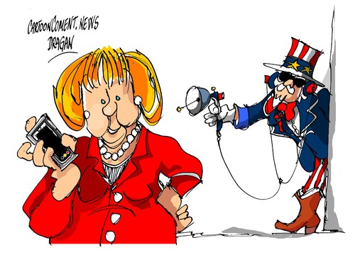 Cartoon: Angela Merkel interceptacion (medium) by Dragan tagged angela,merkel,interceptacion,espionaje,alemania,estados,unidos,eeuu,politics,cartoon