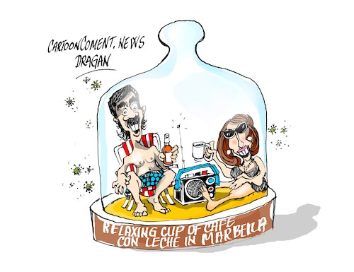 Cartoon: Aznar se resguarda en Marbella (medium) by Dragan tagged aznar,marbelja,coronavirus,ana,botelja,josemaria