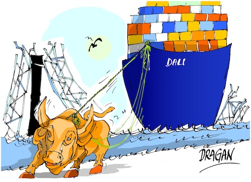 Cartoon: Baltimore-Toro de Wall Street (medium) by Dragan tagged baltimoro,dali,maryland,puente
