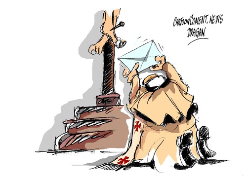 Cartoon: Benedicto XVI- renuncia (medium) by Dragan tagged benedicto,xvi,renuncia,pontifice,roma,vaticano,cartoon