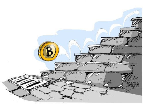 Cartoon: bitcoin-desplome (medium) by Dragan tagged bitcoin,criptomonedas