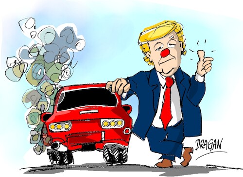 Cartoon: Donald Trump-combustion (medium) by Dragan tagged donald,trump,coche,combustion