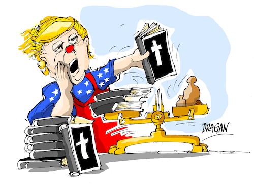 Cartoon: Donald Trump-vendiendo biblias (medium) by Dragan tagged donald,trump,biblia