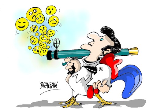 Cartoon: Emmanuel Macron-bazuca (medium) by Dragan tagged emmanuel,macron,doinald,trump,bazuca