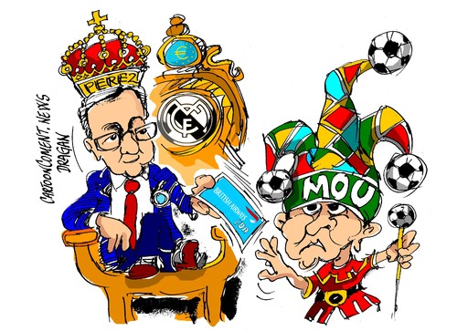 Cartoon: Florentino Perez-Jose Mourinho (medium) by Dragan tagged florentino,perez,jose,mourinho,real,madrid,mou,cartoon