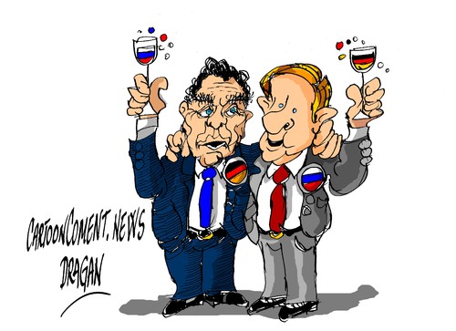 Cartoon: Gerhard Schröder-Vladimir Putin (medium) by Dragan tagged gerhard,schröder,vladimir,putin,ale3mania,rusia,ukraina,union,europea,ue,politics,cartoon