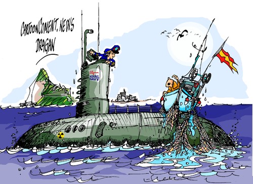 Cartoon: Gibraltar-Royal Navy (medium) by Dragan tagged gibraltar,penon,espana,submarino,nuclear,royal,navy,politics,cartoon