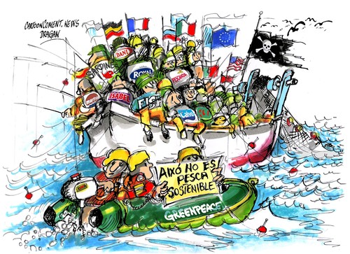 Cartoon: Greenpeace manifiesto-PPC (medium) by Dragan tagged greenpeace,manifiesto,ppc,politica,pesquera,comun,union,europe,ue,politics,cartoon