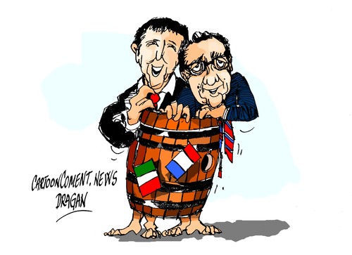 Cartoon: Hollande-Renzi-austeridad (medium) by Dragan tagged francois,hollande,francia,italia,matteo,renzi,austeridad,europa,ue,politics,cartoon