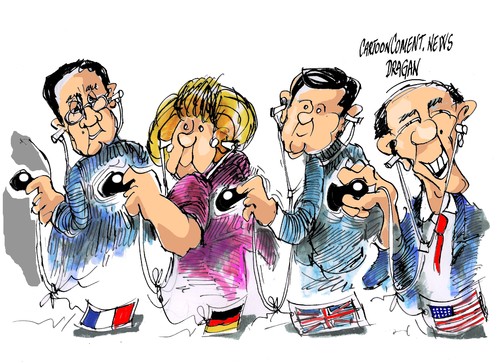 Cartoon: interceptado las conversaciones (medium) by Dragan tagged cartoon,politics,espionaje,francia,bretanja,gran,merkel,angela,alemania,obama,barack,eeuu