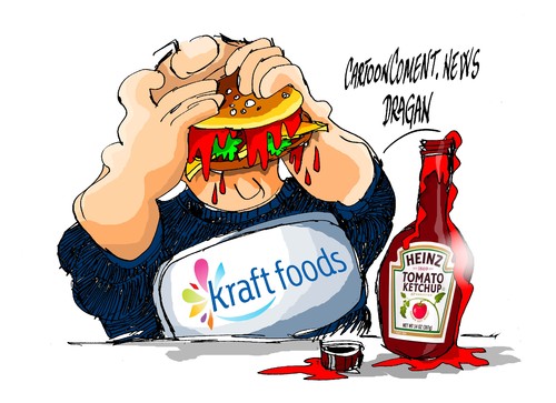 Cartoon: Kraft Foods y Heinz-sumando (medium) by Dragan tagged kraft,foods,heinz,cartoon