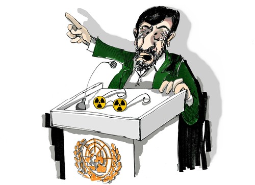 Cartoon: Mahmud Ahmadineyad (medium) by Dragan tagged mahmud,ahmadineyad,iran,armas,atomicas,nueva,york,oriente,proximo,politics,cartoon