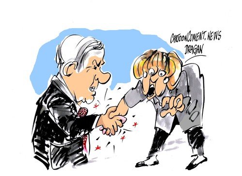 Cartoon: Merkel recibe a Netanyahu (medium) by Dragan tagged angela,merkel,benjamin,netanyahu,israel,alemania,palestina,politics,cartoon