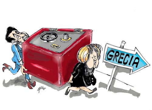 Cartoon: Merkel y Sarkozy (medium) by Dragan tagged francia,alemania,grecia,nicolas,sarkozy,angela,merkel,politics,cartoon