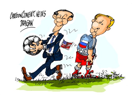 Cartoon: Obama-Putin-FIFA (medium) by Dragan tagged barack,obama,vladimir,putin,fifa,mundial,fudbol,2018,politics,cartoon