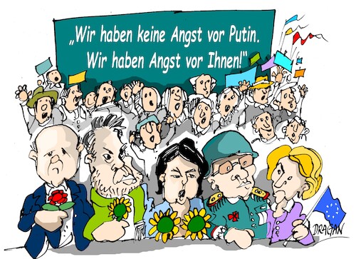 Cartoon: Pancartas-en Alemania (medium) by Dragan tagged alemania,olaf,scholz,robert,habeck,annalena,baerbock,boris,pistorius,ursula,von,der,leyen