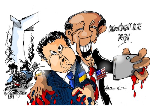 Cartoon: Poroshenko-Obama- selfie (medium) by Dragan tagged petro,poroshenko,ukraina,eeuu,barack,obama,selfie,politics,carttoon