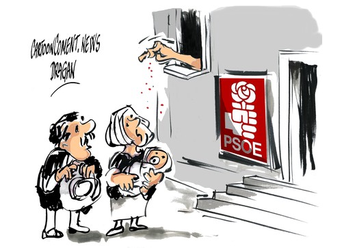 Cartoon: PSOE- ayuda social (medium) by Dragan tagged psoe,federacion,espanola,de,bancos,alimentos,fesbal,ayuda,crisis,politics,cartoon