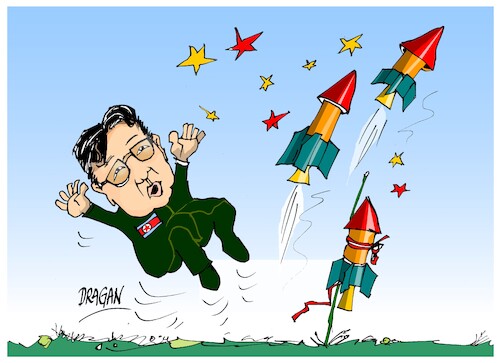 Cartoon: Putin-Lideres mundiales (medium) by Dragan tagged putin,vladimir,kim,jug,un