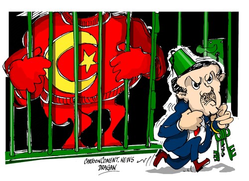 Cartoon: Recep Tayyip Erdogan-poder (medium) by Dragan tagged recep,tayyip,erdogan,turquia,denuncias,politics,cartoon