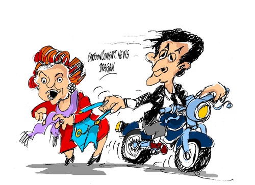 Cartoon: Sarkozy-Bettencourt (medium) by Dragan tagged nicolas,sarkozy,bettencourt,oreal,liliane,politics,cartoon