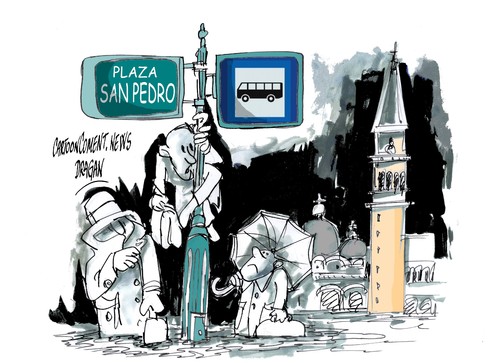 Cartoon: Venecia-parada agua alta (medium) by Dragan tagged italia,venecia,inundaciones,parada,agua,alta,plaza,san,pedro,cartoon