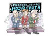 Cartoon: Hoja de Ruta (small) by Dragan tagged hillary,clinton,benjamin,netanyahu,abu,mazen,israel,palestina,politics