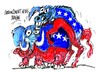 Cartoon: Republicanos-Democratas (small) by Dragan tagged republicanos,democratas,eeuu,barack,obama,mitt,romney,debate,elecciones,politics,cartoon