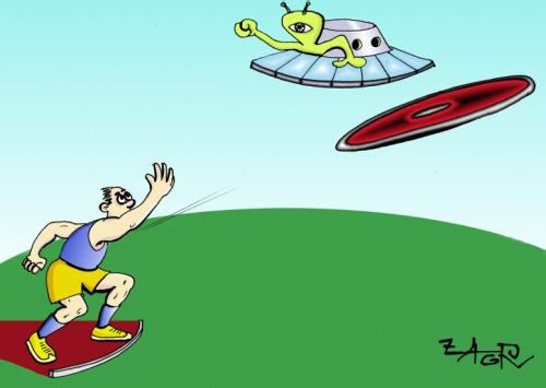 Cartoon: unknown flying object (medium) by johnxag tagged ufo,saucer,gym,gymnastic,court,field