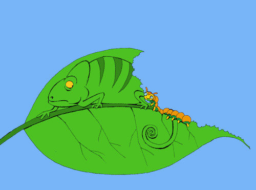 Cartoon: Caterpillar vs Chameleon... (medium) by berk-olgun tagged chameleon