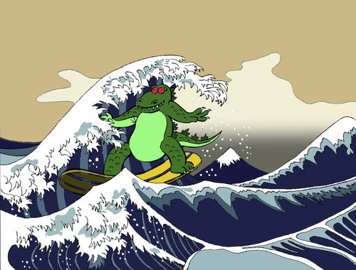 Cartoon: Hokusai vs Godzilla... (medium) by berk-olgun tagged hokusai,vs,godzilla