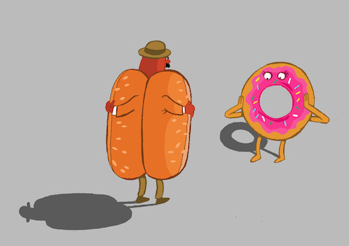 Cartoon: Hotdog vs Donut.... (medium) by berk-olgun tagged hotdog,vs,donut