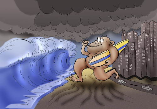 Cartoon: King Kong vs Tsunami... (medium) by berk-olgun tagged king,kong,vs,tsunami