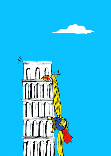 Cartoon: Rapunzel vs Pisa... (medium) by berk-olgun tagged rapunzel,vs,pisa