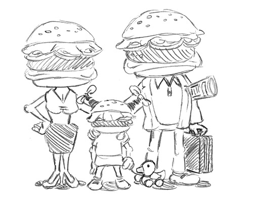 Cartoon: Die burgerliche Kleinfamilie (medium) by Glenn M Bülow tagged familie,burger,fastfood,spießer,kleinbürgerlich