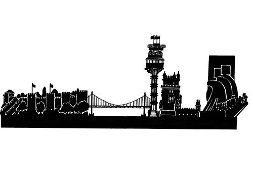 Cartoon: Skyline Lissabon (medium) by Glenn M Bülow tagged tourismus,reisen,portugal,lisboa,lissabon,travel,city,skyline,monument,sightseeing,sights