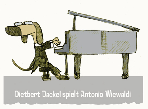 Cartoon: Dackel in concert (medium) by jenapaul tagged dackel,hund,hunde,konzert,piano,flügel,musik