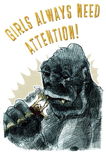 Cartoon: girls always need attention (medium) by jenapaul tagged girls,men,kingkong,humor,movies,love