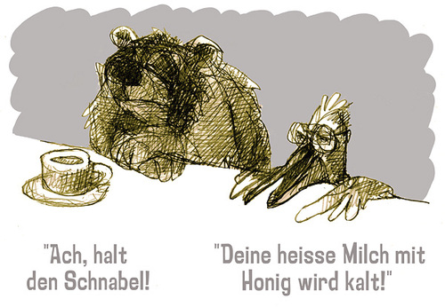 Cartoon: heisse milch mit honig (medium) by jenapaul tagged honig,milch,bär,peilkan,humor,tiere,witz